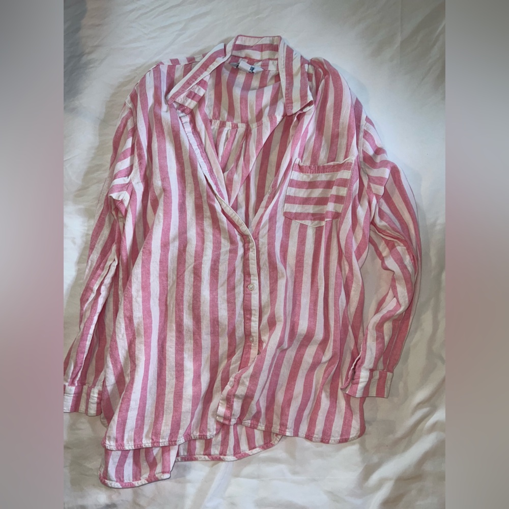 Old Navy Pink and White Striped Linen Shirt